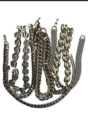 Vintage Gold Tone Chain Necklace Lot Chunky Curb Herringbone 6pc Set